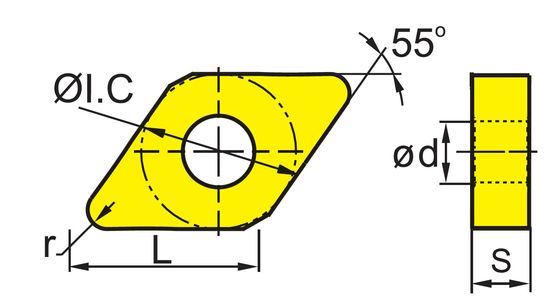 उच्च दक्षता डीएनएमजी सीएनसी डालने के लिए 55° कोण डी और 0° कोण एन के साथ स्टील और स्टेनलेस स्टील में सटीक मोड़ के लिए