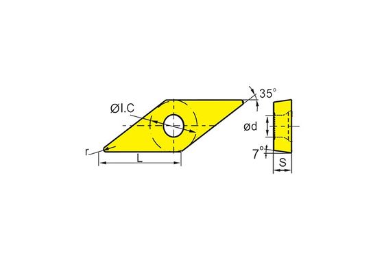 उच्च तापमान मिश्र धातु काटने के लिए 35° कोण V और 7° कोण C के साथ परिशुद्धता डिजाइन VCMT सीएनसी सम्मिलन