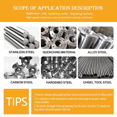 स्टेनलेस स्टील मशीनिंग के लिए nACo4 कोटिंग के साथ 4-फ्लोट वोल्फ्रेम कार्बाइड एंड मिल