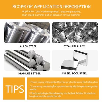 35° हेलिक्स कोण 0.6um अनाज का आकार 1-12 मिमी काटने का व्यास सीएनसी मशीनिंग के लिए वोलफॉर्म कार्बाइड एंड मिल