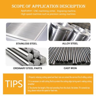 70° कठोरता एचआरसी 4-फ्लूट वोल्फ़ास्टेन कार्बाइड एंड मिल अलनोवज़3 कोटिंग के साथ स्टेनलेस स्टील सीएनसी फ्रिलिंग कटर के लिए विशेष