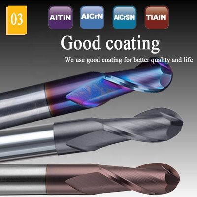 टंगस्टन स्टील कार्बाइड एल्यूमिनियम एंड मिल 200 मिमी 6 एचआरसी 55 राउंड आर 3 4 बांसुरी एचआरसी 45